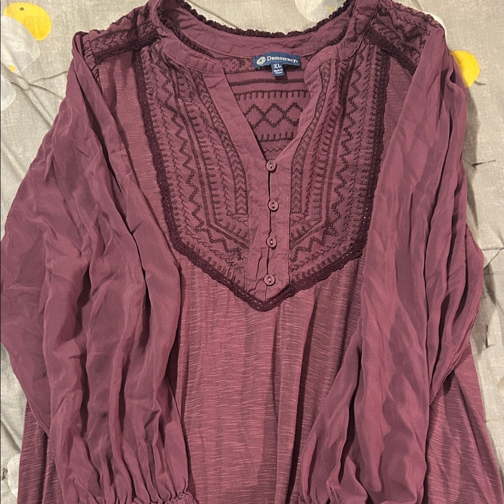 Democracy Maroon Blouse with Embroidered Detail